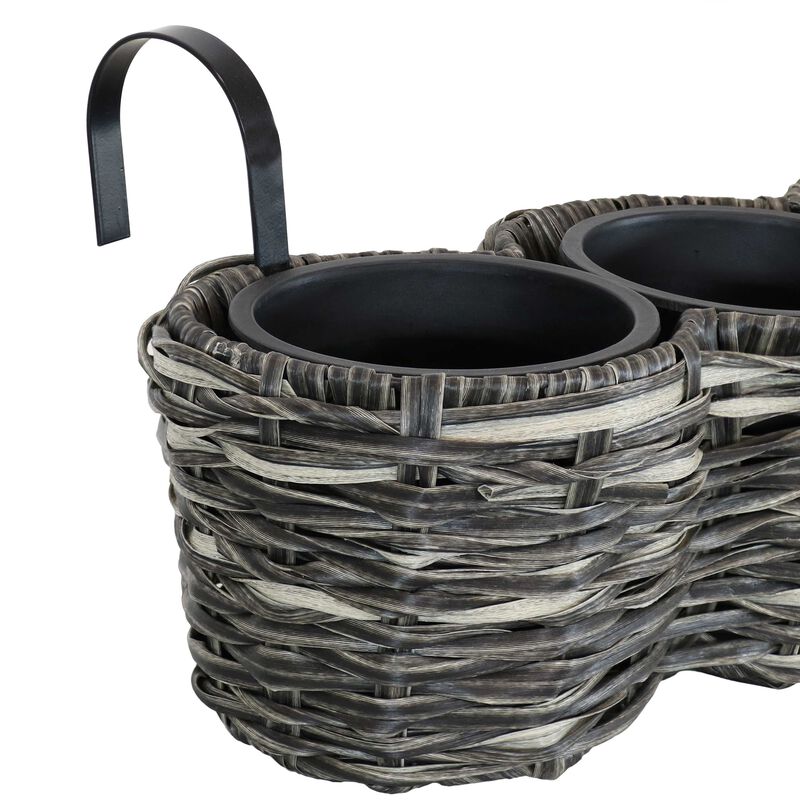 Sunnydaze Polyrattan Hanging Over-the-Rail Tri-Planter and Liner