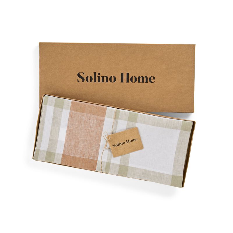 Solino Home 100% Pure Linen Fall Harvest Plaid Table Runner