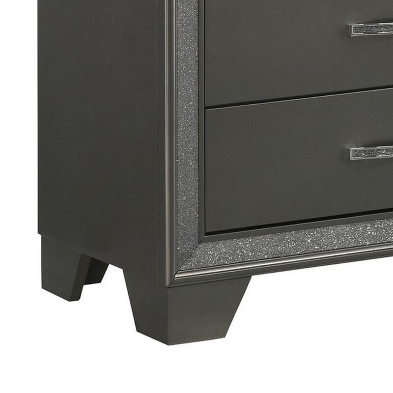 Zuka 47 Inch Tall 5 Drawer Dresser Chest, Faux Diamond Trim, Modern Gray-Benzara