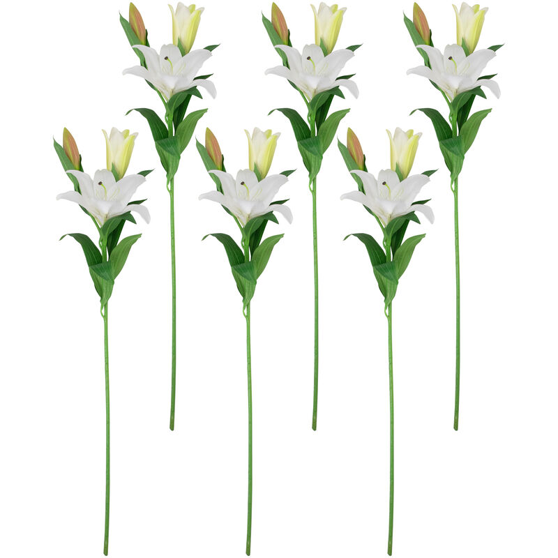 Set of 6 White Lily Artificial Floral Stems  38"