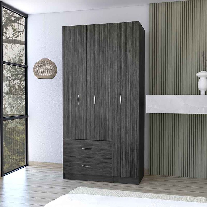 Three Door Armoire Clark, Bedroom, Smoky Oak / White