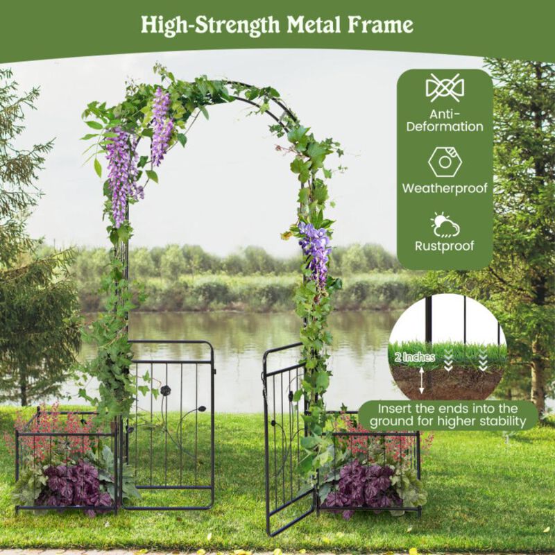 Hivvago 87 Inches Garden Arbor with Lockable Gate Side Planters-Black