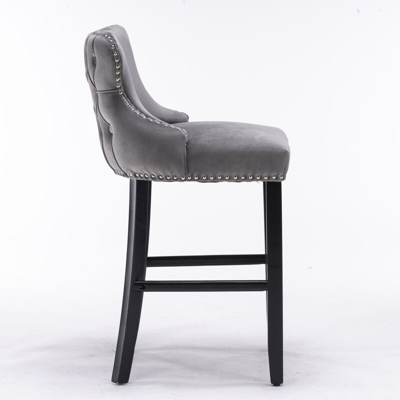 Gray Velvet Wingback Bar Stools, Set of 2