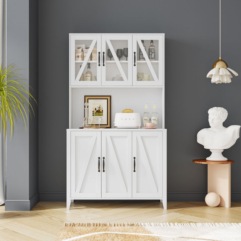 Kitchen Storage Cabinet with Glass Doors & Drawers