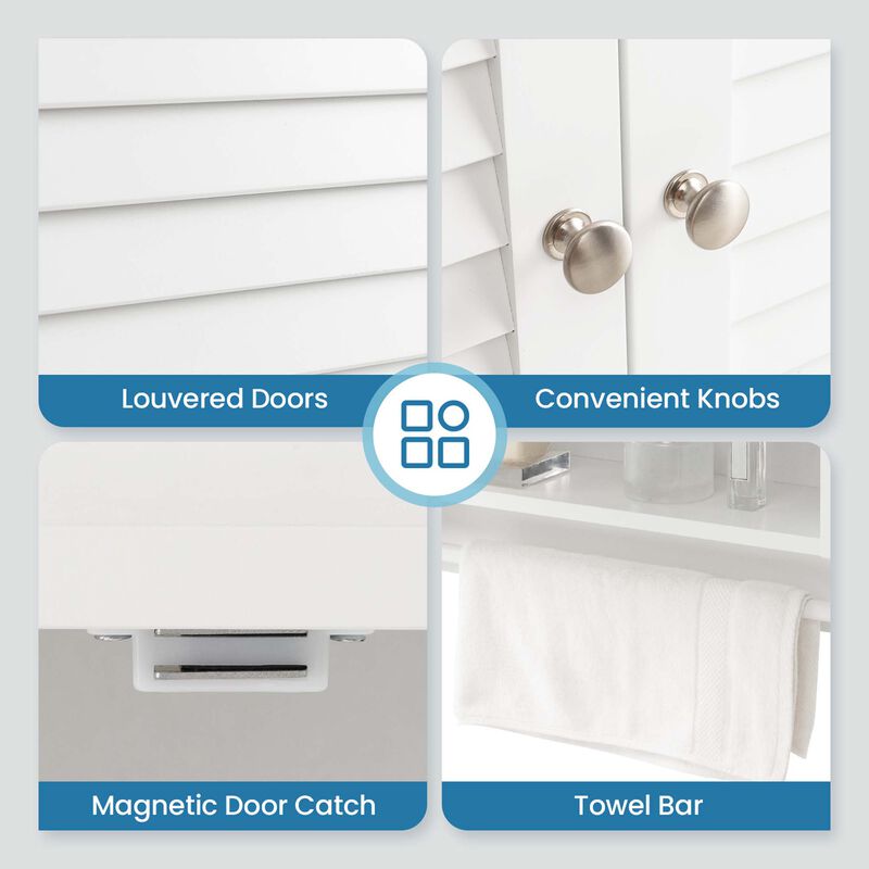 Costway Bathroom Wall Mounted Medicine Cabinet with Louvered Doors & Towel Bar White