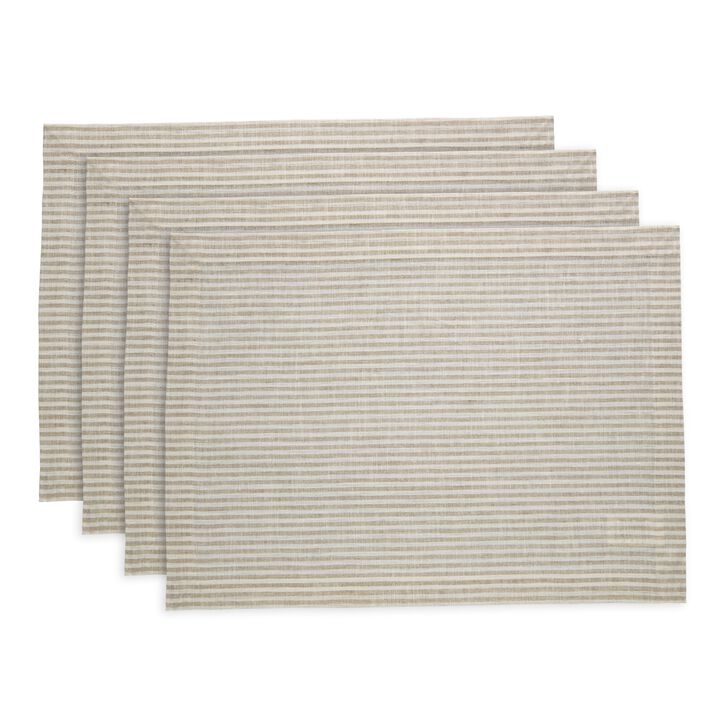 Solino Home 100% Pure Linen Placemats 14 x 19 Inch Set of 4 | Narrow Stripe