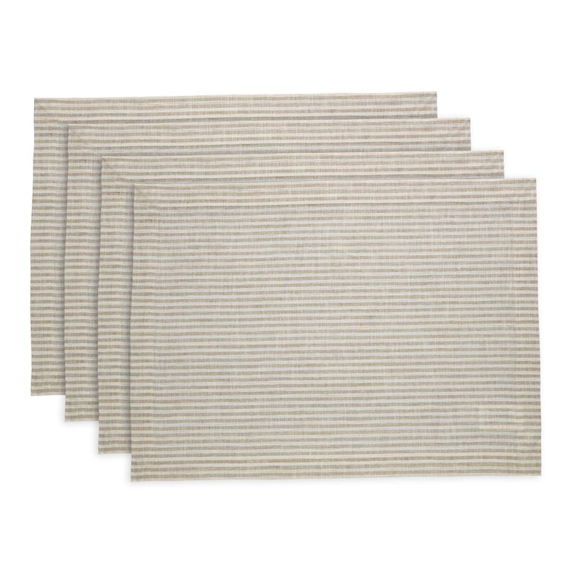 Solino Home 100% Pure Linen Placemats 14 x 19 Inch Set of 4 | Narrow Stripe
