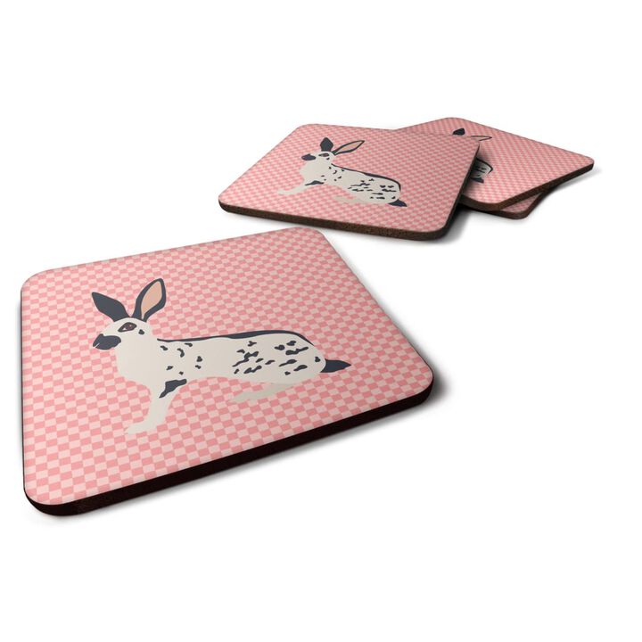 Caroline's Treasures English Spot Rabbit Pink Check Decorative coasters, 3.5, Multicolor