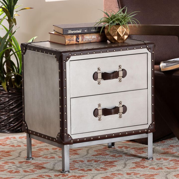 Baxton Studio Jacey Vintage Silver Metal 2 Drawer End Table