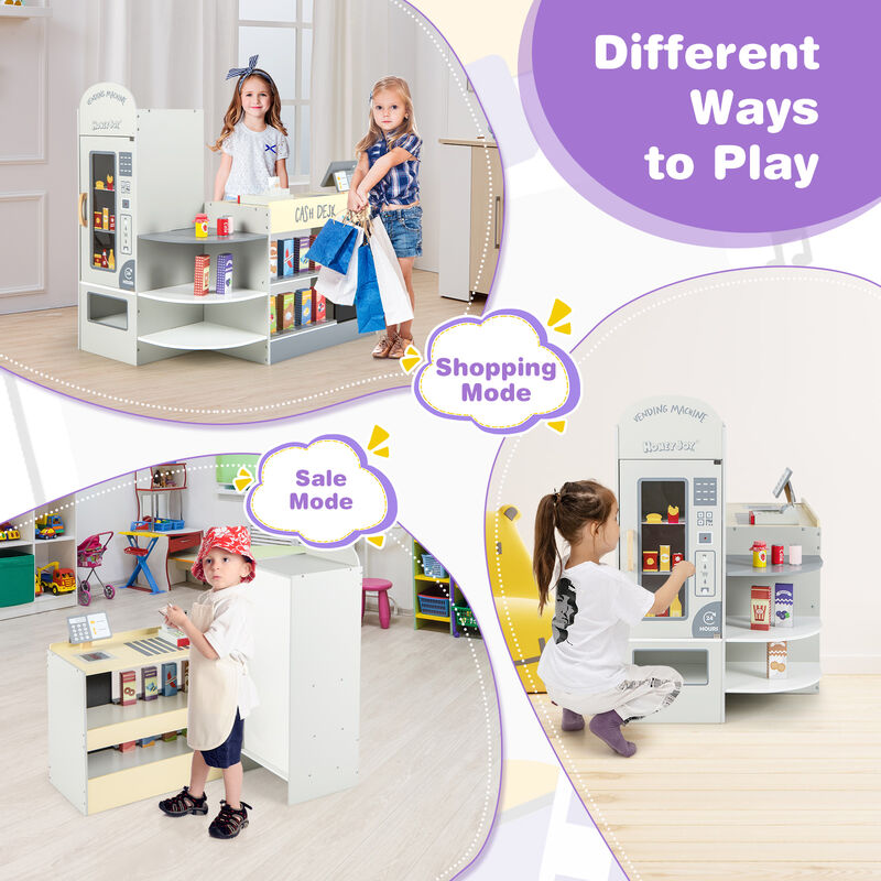 Kids Grocery Store Playset with Cash Register POS Machine-Grey