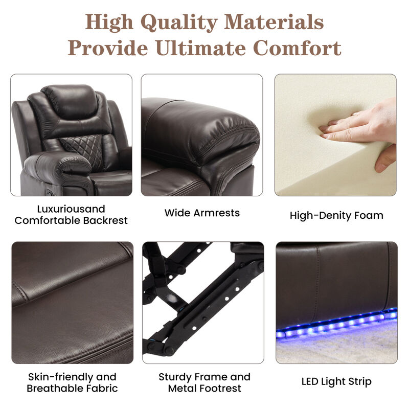 Home Theater Seating Manual Recliner Chair With LED Light Strip For Living Room, Bedroom