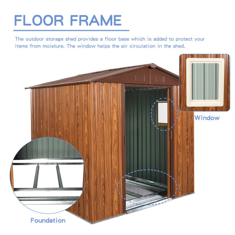 6FT X 6FT Outdoor Metal Storage Shed With Metal Floor Base, With Window