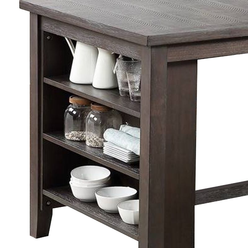 Counter Height Table with 3 Open Compartments, Large, Dark Brown-Benzara