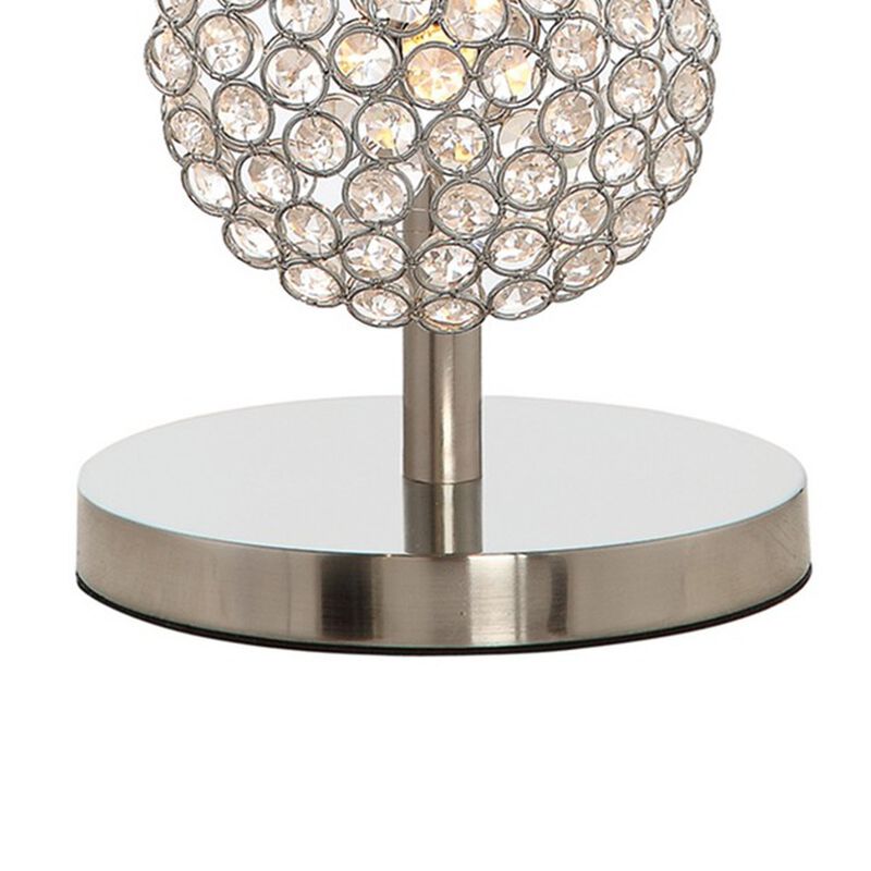 26 Inch Table Lamp with 3 Crystal Rounds Shades, Sand Chrome Finished Metal-Benzara