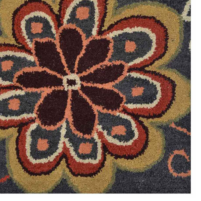 RUGSOTIC CARPETS HAND TUFTED WOOL ECO-FRIENDLY AREA RUGS  - 5'x8', Rectangle Shape, Charcoal, Floral Modern Design, High Pile Thick Handmade Anti Skid Area Rugs for Living Room, Bed Room (K00656)