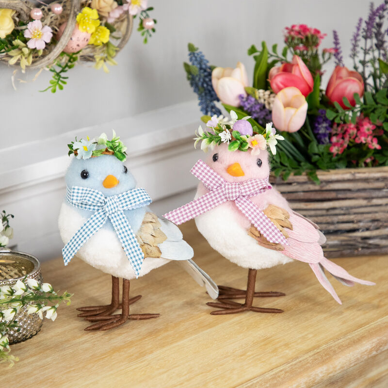 Plush Bluebird with Gingham Bow Easter Figurine - 7.25"