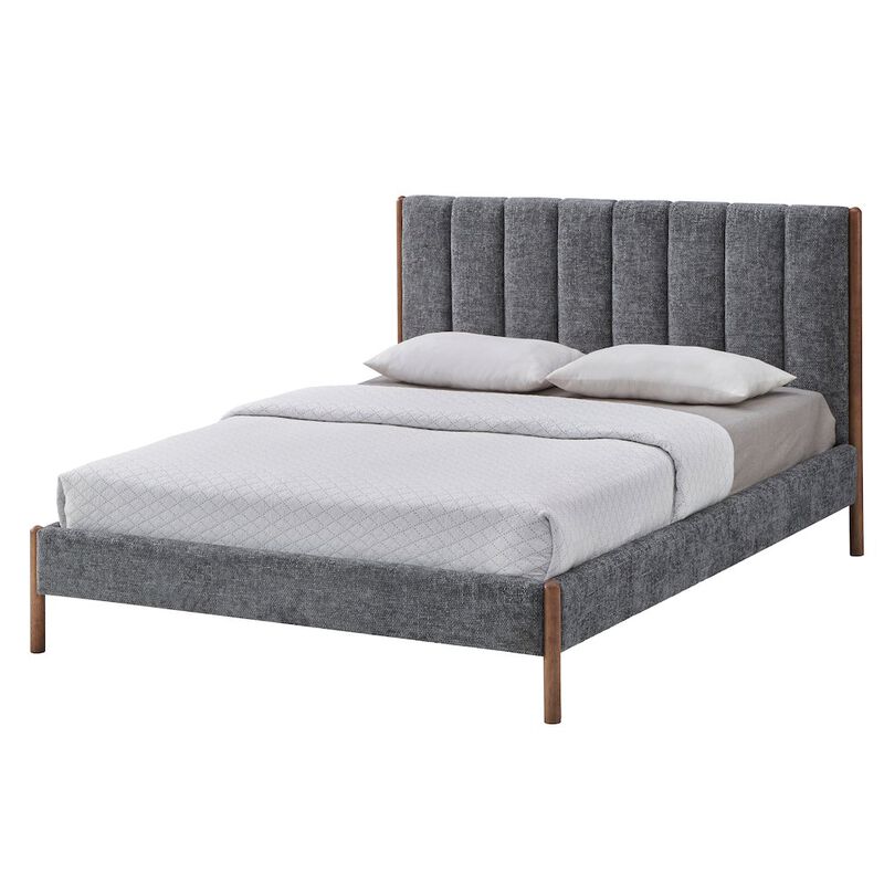 Omax Decor Exton Upholstered Platform Queen Bed in Dark Gray Fabric