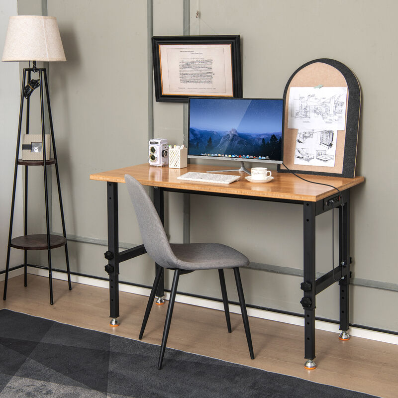 48 Inch Height Adjustable Workbench with Power Outlets and Wheels