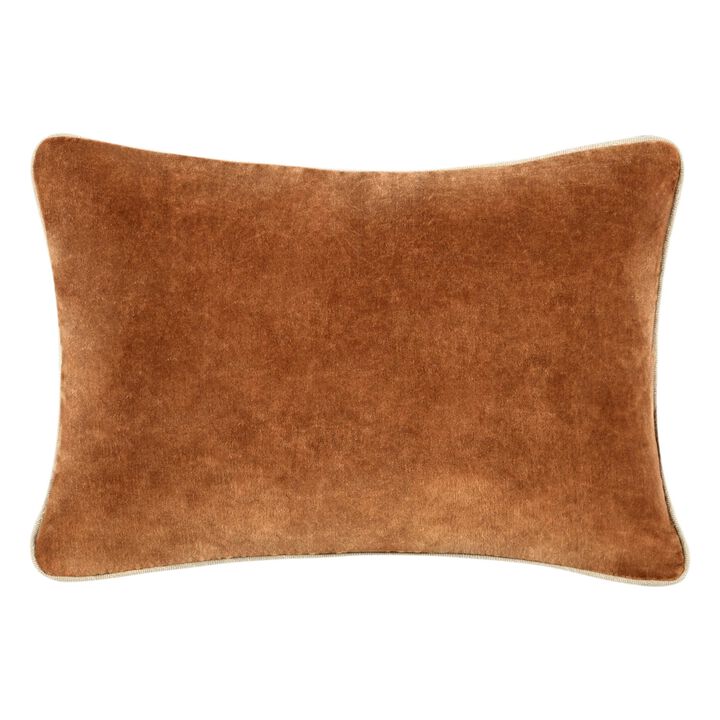 Hillary Lumbar Throw Pillow, 14x20 Inch Brown Cotton Velvet Reversible - Benzara