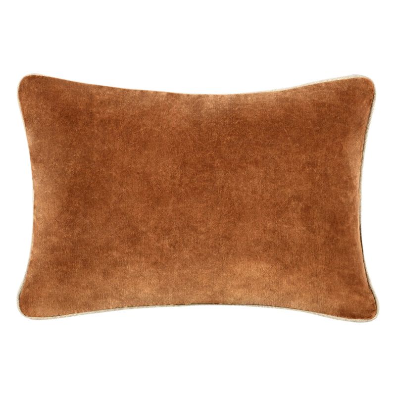 Hillary Lumbar Throw Pillow, 14x20 Inch Brown Cotton Velvet Reversible - Benzara