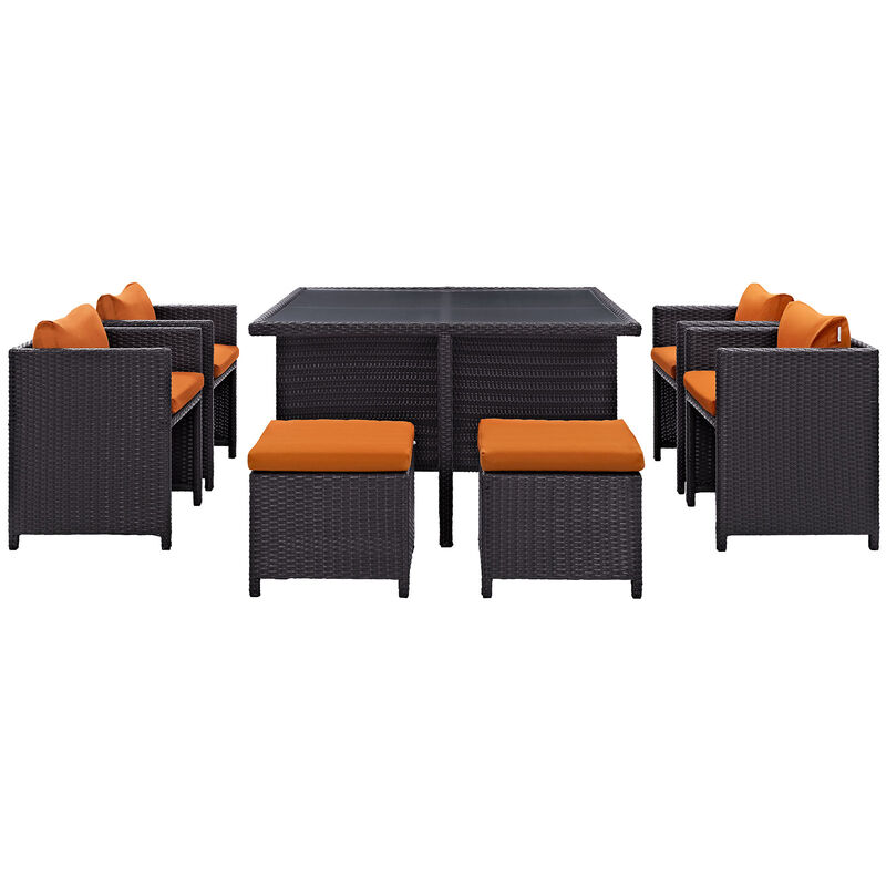 Inverse 9 Piece Outdoor Patio Dining Set - Espresso Orange