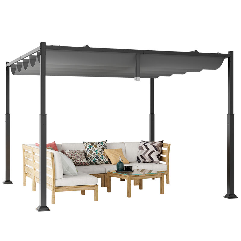 Outdoor Pergola with Retractable Canopy and Metal Columns