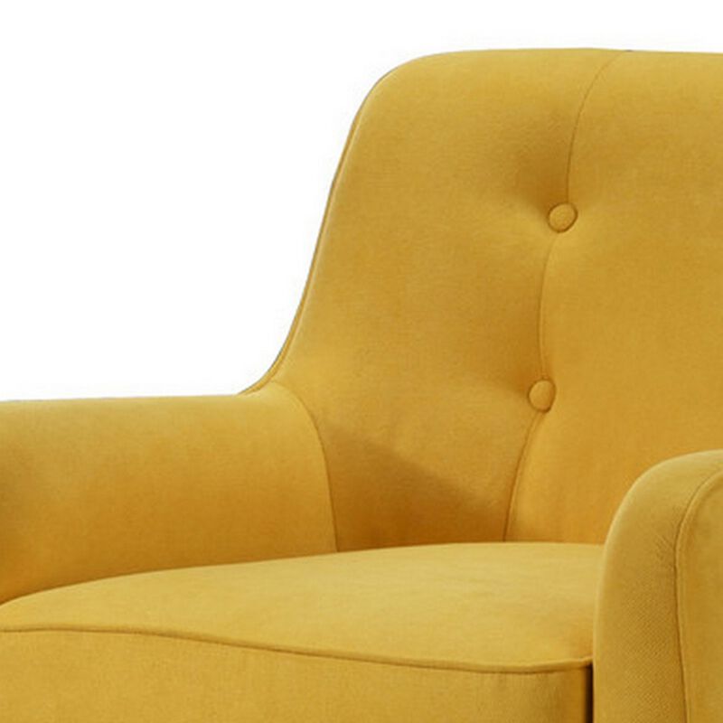 Kina 28 Inch Accent Chair, Yellow Fabric, Button Tufted, Angled Wood Legs-Benzara