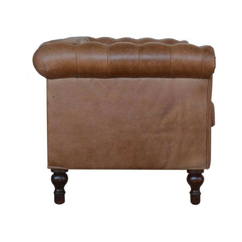 Brown Leather Double Seater Chesterfield Sofa Solid Wood