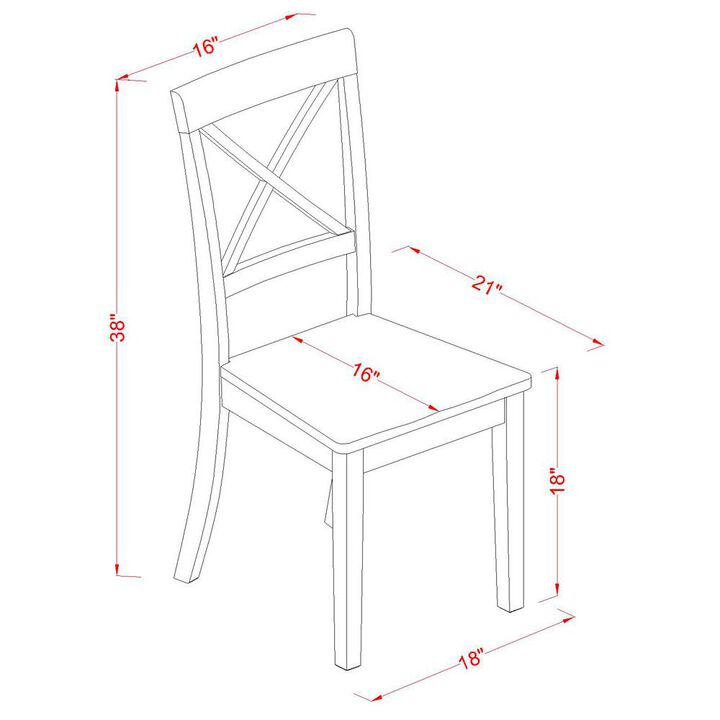 East West Furniture Boston  X-  back    Chair  for  dining  room  with    Wood  Seat,  Set  of  2