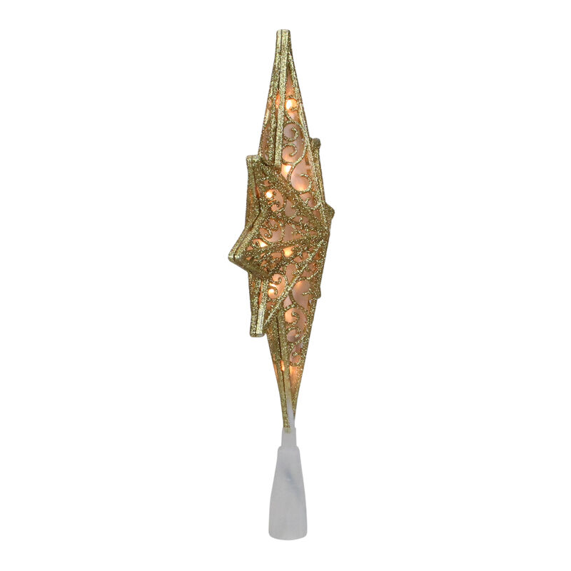 10" Lighted Frosted Clear and Gold Scroll Star of Bethlehem Christmas Tree Topper - Clear Lights