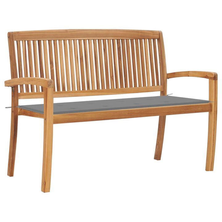 vidaXL Stacking Garden Bench with Cushion 50.6" Solid Teak Wood
