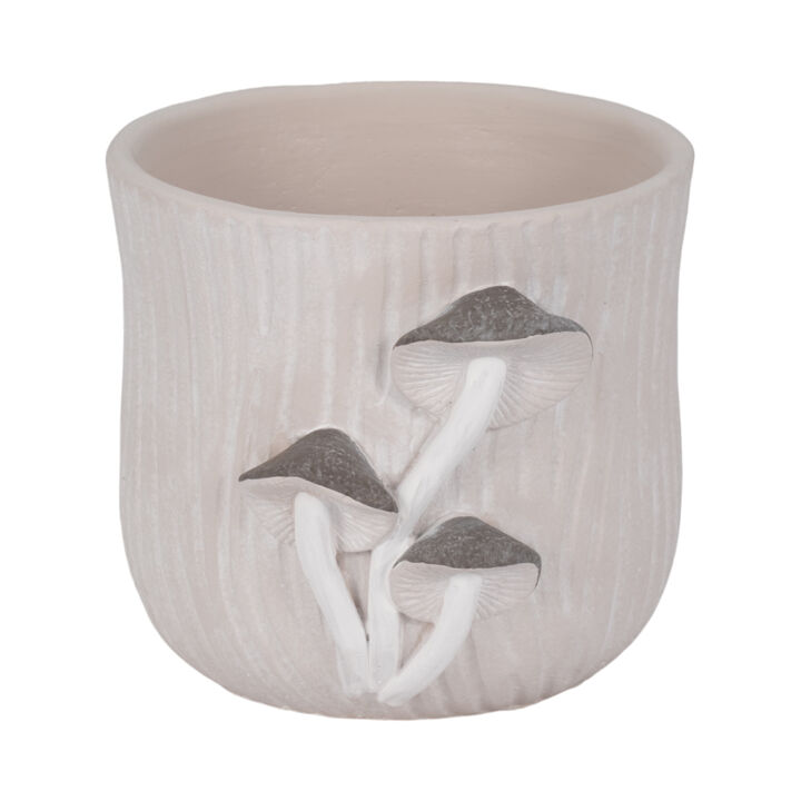 8" Gry Mushroom Appliq Planter