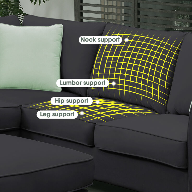 MONDAWE Sectional Sofa Couches Living Room Sets, 7 Seats Modular Sectional Sofa with Ottoman, L Shape Fabric Sofa Corner Couch Set with 3 Pillows
