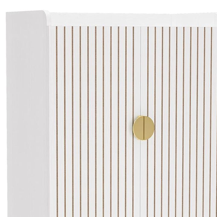 Shoe Cabinet, 2 Doors, 6 Tier Shelves, Gold Metal, White 43 Inch - Benzara