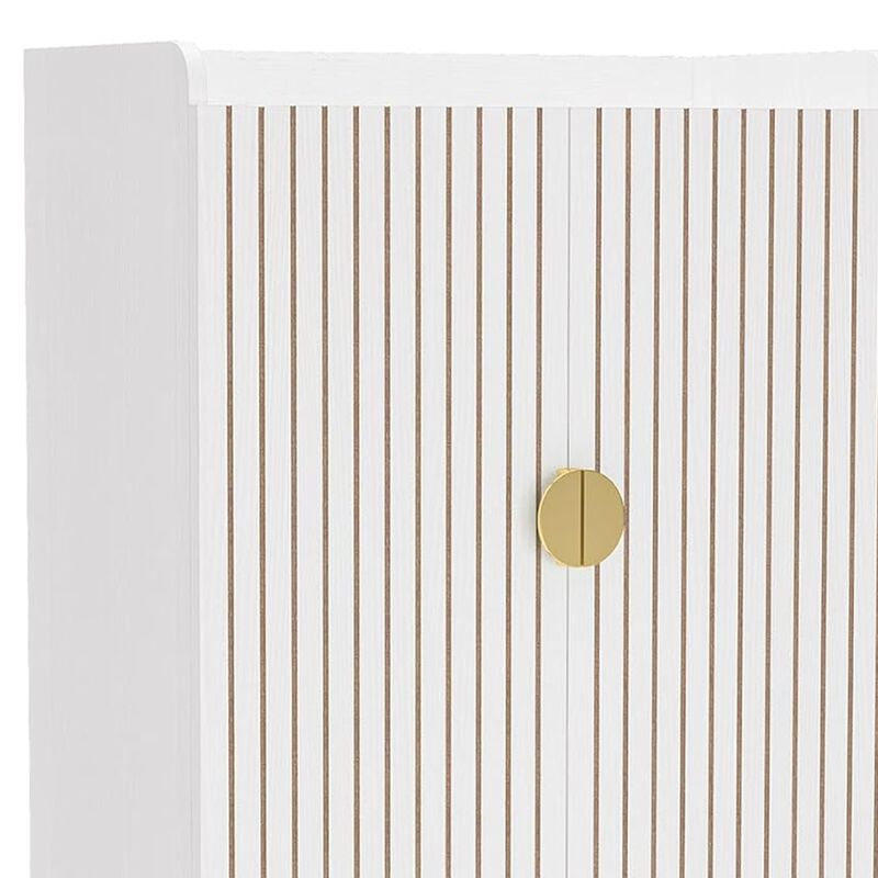 Shoe Cabinet, 2 Doors, 6 Tier Shelves, Gold Metal, White 43 Inch - Benzara