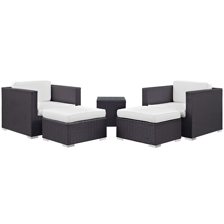 Convene 5 Piece Outdoor Patio Sectional Set - Espresso White