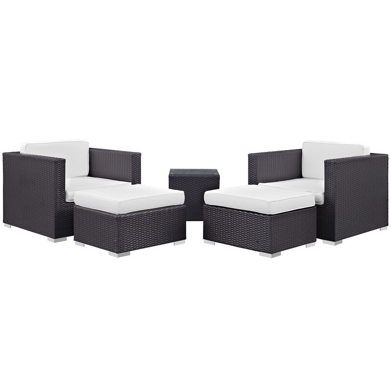 Convene 5 Piece Outdoor Patio Sectional Set - Espresso White