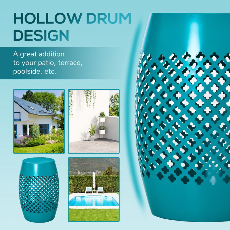 Blue Outdoor Accent: Hollow Drum Steel Patio Side Table
