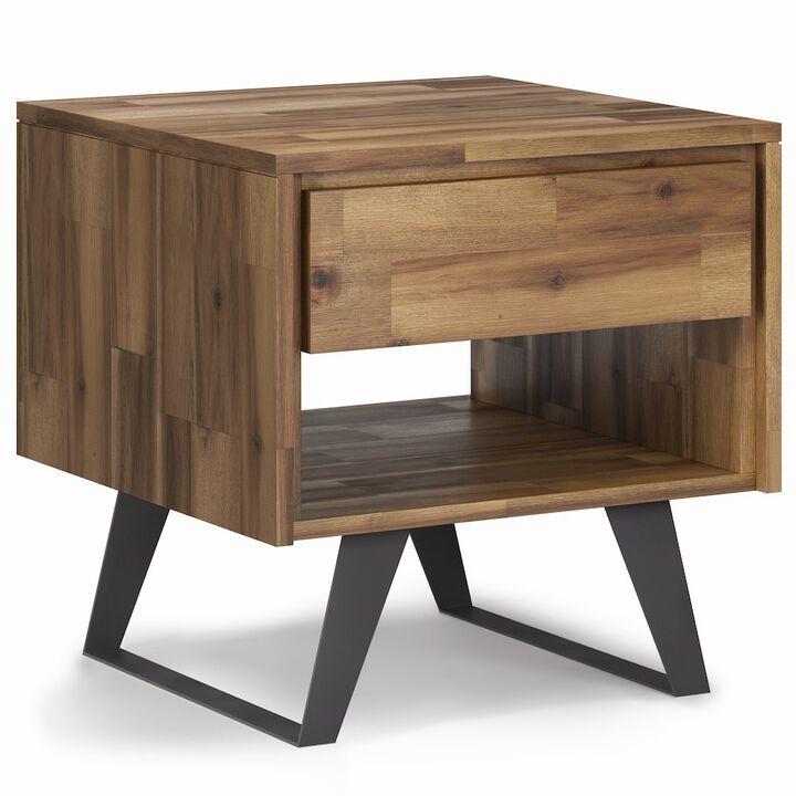 Simpli Home Lowry Solid Acacia Wood End Table In Distressed Golden Wheat