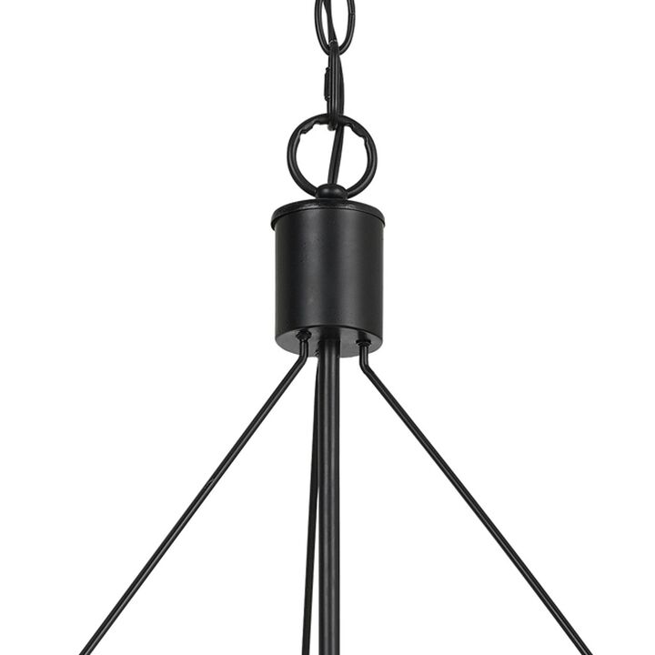 4 Bulb Round Metal Body Chandelier with Hanging Crystal Accents, Black-Benzara