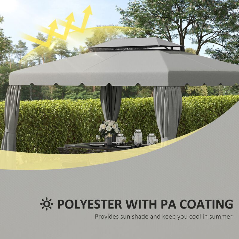 Light Gray Gazebo Cover: 12.8' x 9.5' Replacement Canopy with Double Vented Roof