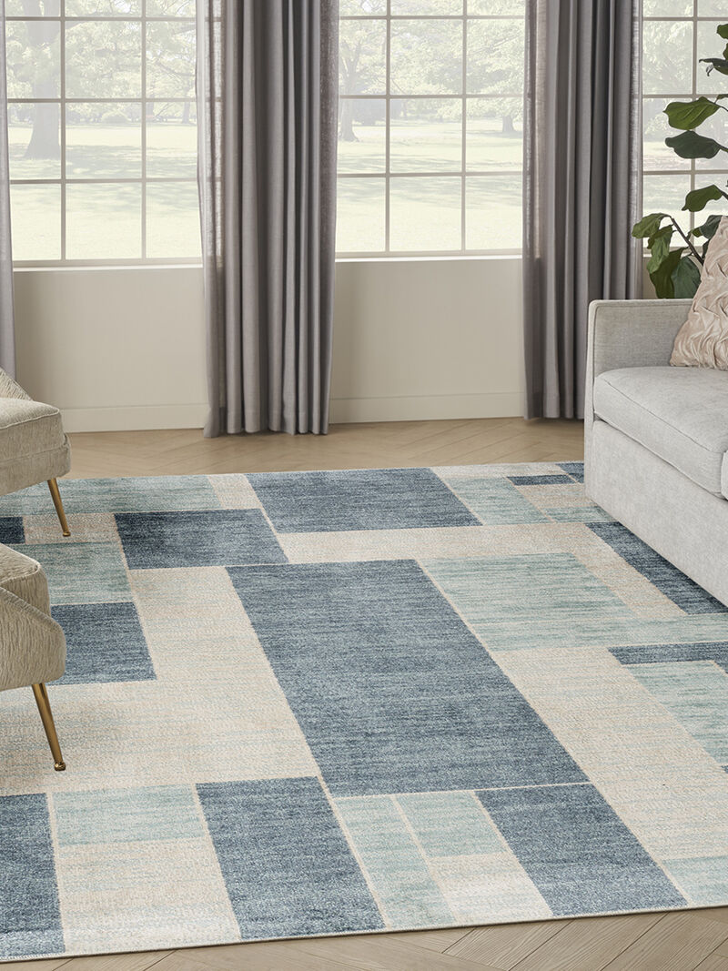Astra Machine Washable ASW09 Blue/Ivory 7'10" x 10' Rug