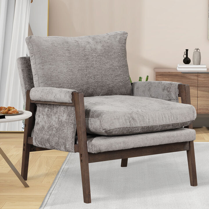 Mid-Century Modern Velvet Accent Chair,Leisure Chair with Solid Wood and Thick Seat Cushion