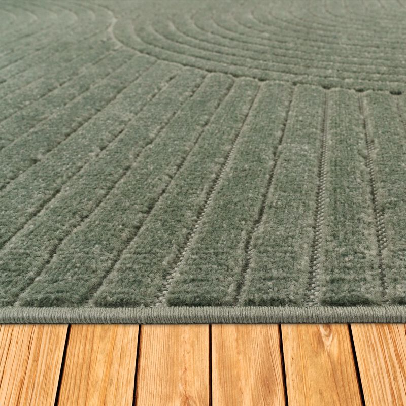 Modern Area Rug Minimalist Design with Curved Line Pattern in Cream / Green