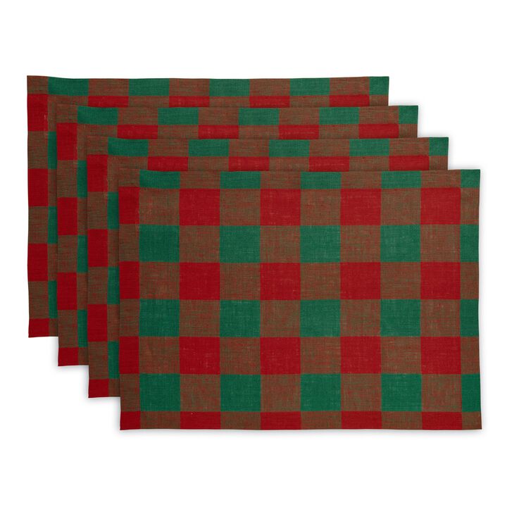 Solino Home 100% Pure Linen 14 x 19 Inch Placemats Set of 4 | Buffalo Check