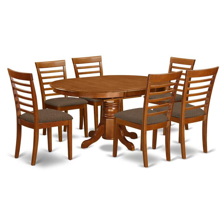 East West Furniture AVML7-SBR-C 7 Pc Dining room set-Oval dinette Table with Leaf and 6 Dining Chairs