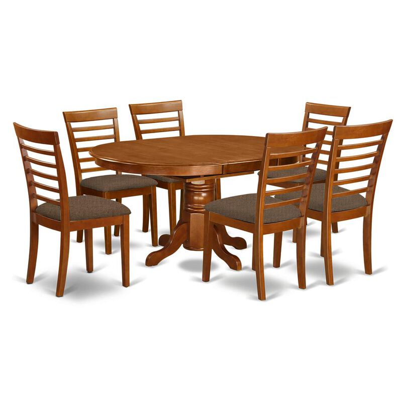 East West Furniture AVML7-SBR-C 7 Pc Dining room set-Oval dinette Table with Leaf and 6 Dining Chairs