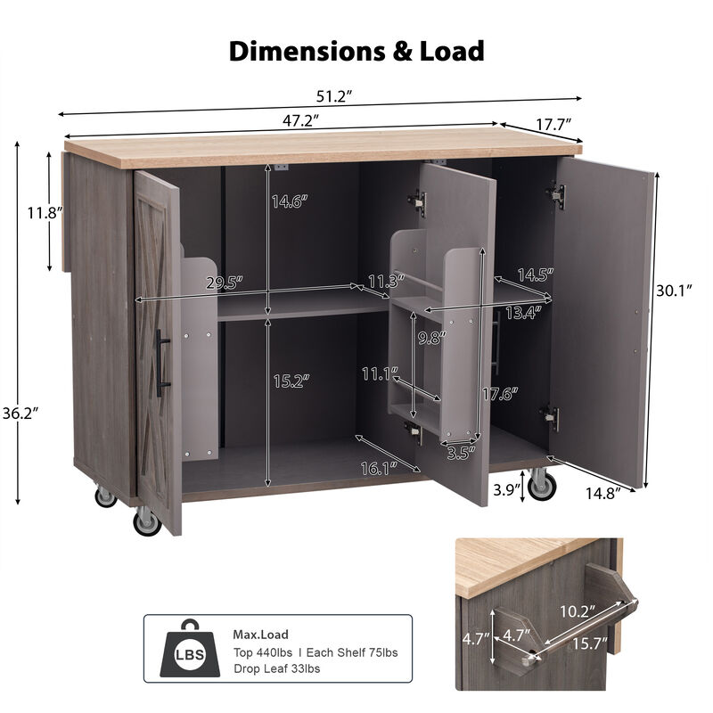 Merax Farmhouse Kitchen Island on Wheels with Drop Leaf