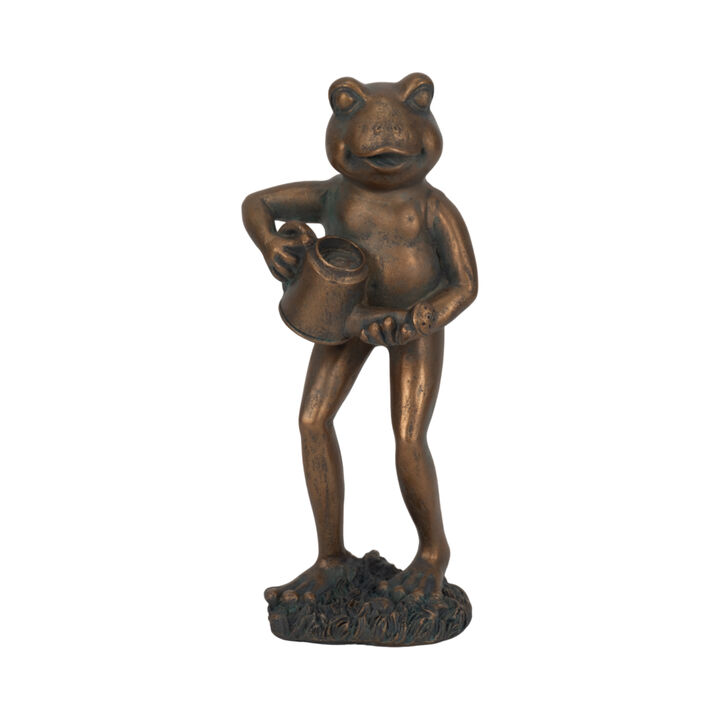 10" Frog with Watering Can Statue