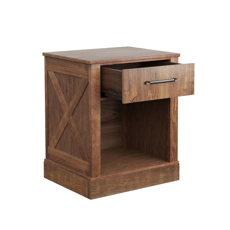 Compact Nightstand with Drawer and Open Compartment-Brown